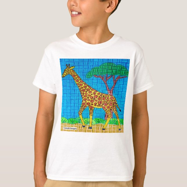 Giraffe (vit) - Grundläggande T-Shirt för Pojkar (Framsida)