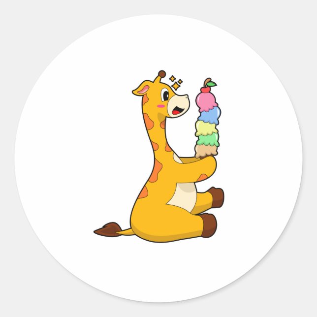 Giraffe Waffle glass Runt Klistermärke (Framsida)