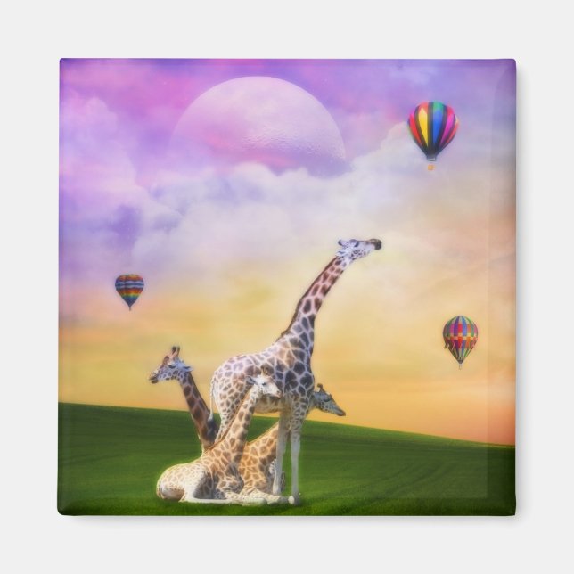 Giraffe Watching Balloons Magnet (Framsidan)