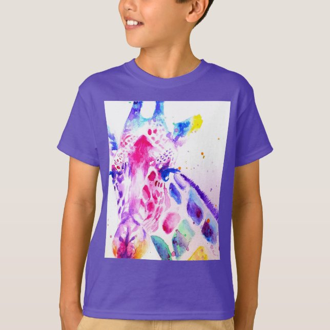 Giraffe Watercolor Boys Lila Gifts T Shirt (Framsida)