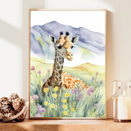 Giraffe Watercolor Painting Poster