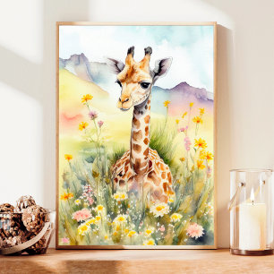 Giraffe Watercolor Painting Poster