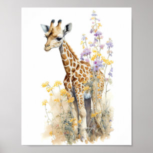 Giraffe Watercolor Painting Poster
