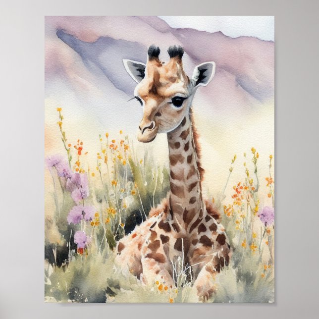 Giraffe Watercolor Painting Poster (Framsidan)