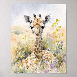 Giraffe Watercolor Painting Poster