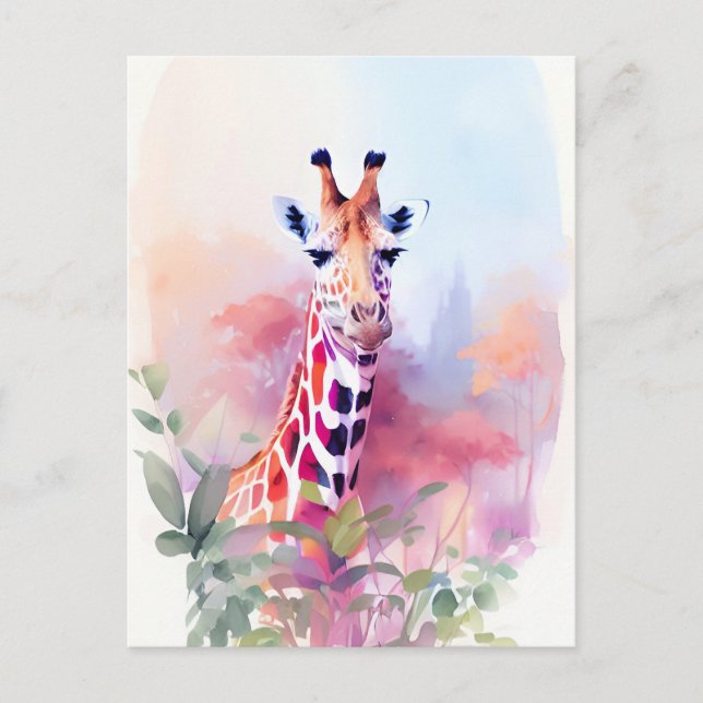 Giraffe Watercolor Porträtt 2 Vykort (Framsida)