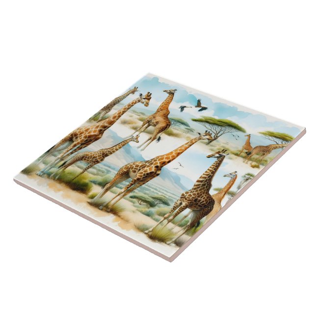 Giraffe Watercolor Tile Design Kakelplatta (Sidan)