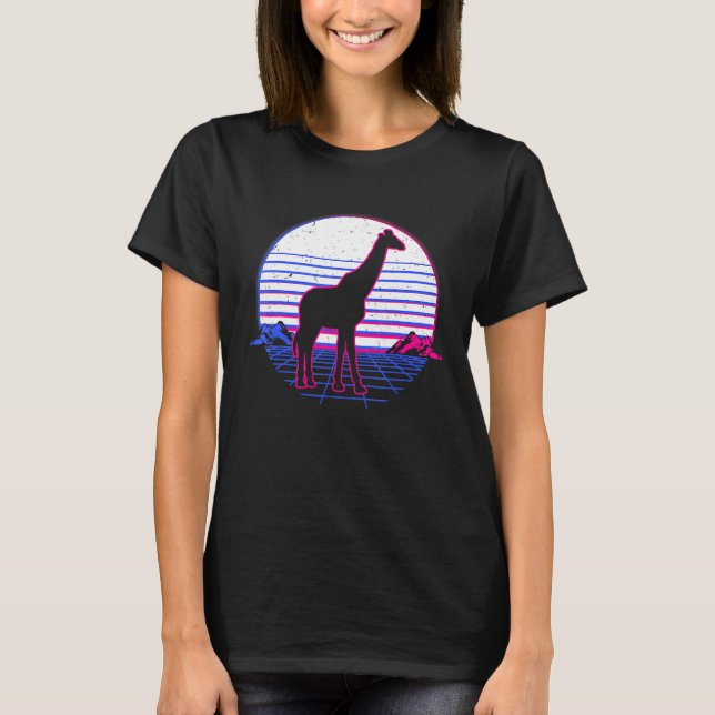 Giraffe Wave Sunset Outrun Grid T Shirt (Framsida)