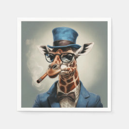 Giraffe wearing a top hat smoking a cigar pappersservett