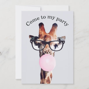 Giraffe Wearing Glass Blowing Bubble Gumm Inbjudningar