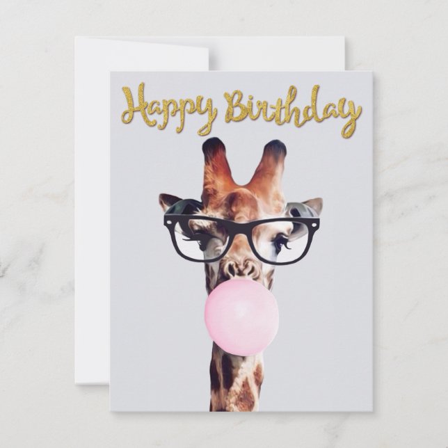 Giraffe Wearing Glass Blowing Rosa Bubble gumm (Framsida)