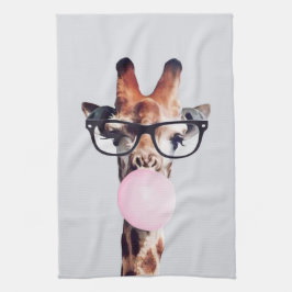 Giraffe Wearing Glass Blowing Rosa Bubble gumm Kökshandduk