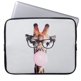 Giraffe Wearing Glass Blowing Rosa Bubble gumm Laptop Fodral