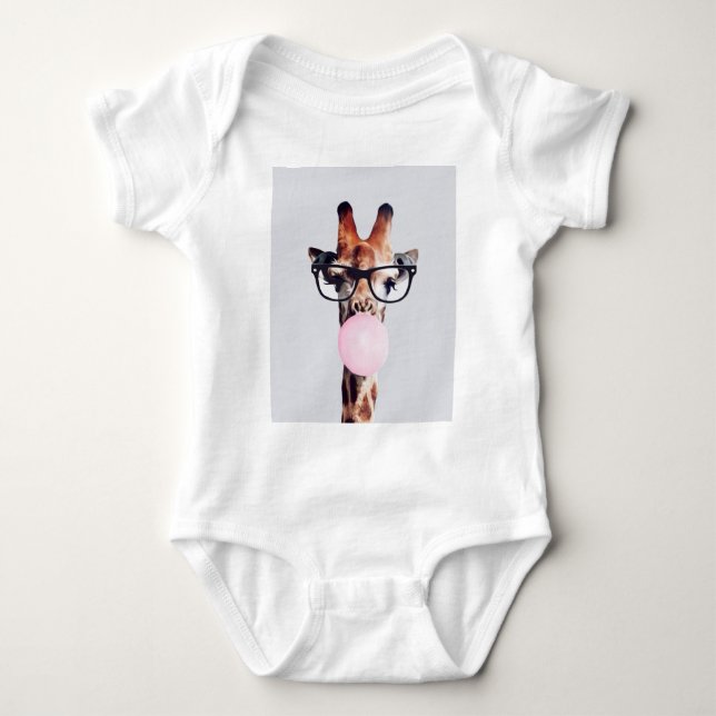 Giraffe Wearing Glass Blowing Rosa Bubble gumm T Shirt (Framsida)