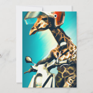 Giraffe Wearing Helmet på motorcykelns moderna AI Kort