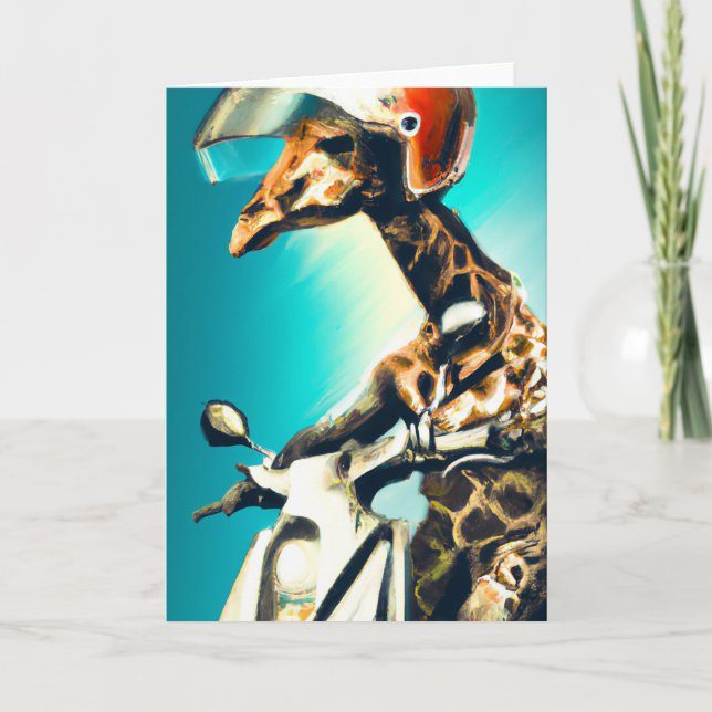 Giraffe Wearing Helmet på motorcykelns moderna AI  Kort (Framsida)