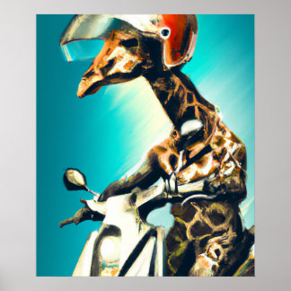 Giraffe Wearing Helmet på motorcykelns moderna AI  Poster