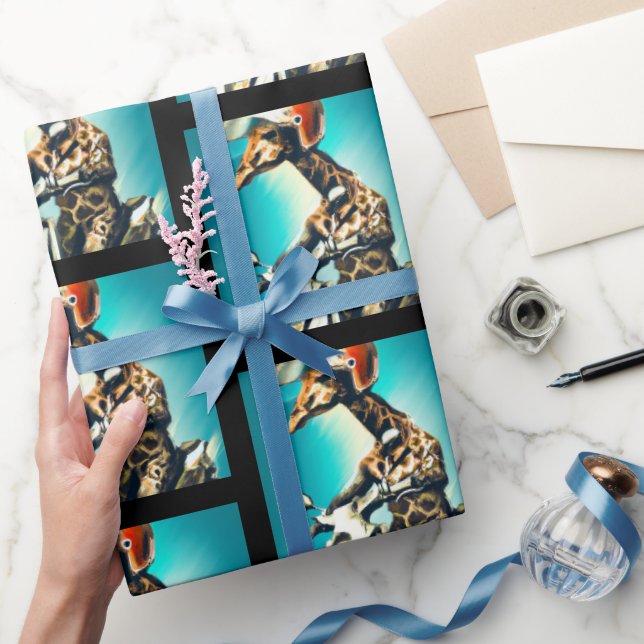 Giraffe Wearing Helmet på motorcykelns moderna AI  Presentpapper (Gifting)