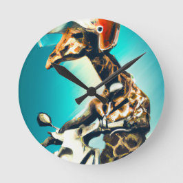 Giraffe Wearing Helmet på motorcykelns moderna AI  Rund Klocka