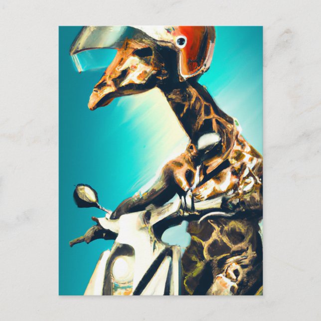 Giraffe Wearing Helmet på motorcykelns moderna AI  Vykort (Framsida)