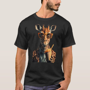 Giraffe Wearing Kostym Eating Popcorn Wearing Glas T Shirt