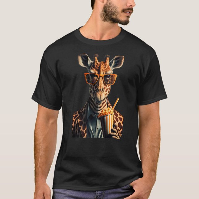 Giraffe Wearing Kostym Eating Popcorn Wearing Glas T Shirt (Framsida)