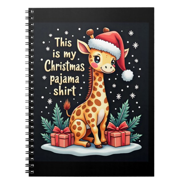 Giraffe Wearing Santa Hat Matching jul Pajam Anteckningsbok (Framsidan)