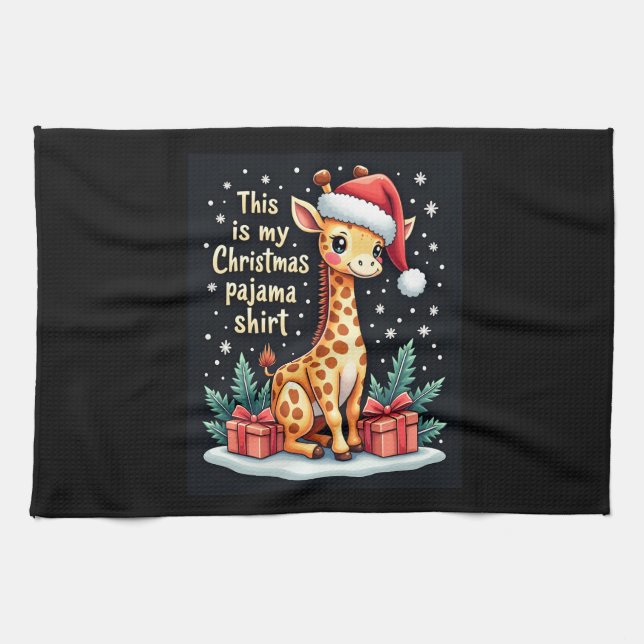 Giraffe Wearing Santa Hat Matching jul Pajam Kökshandduk (Horisontell)