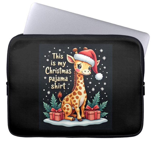 Giraffe Wearing Santa Hat Matching jul Pajam Laptop Fodral (Framsidan)