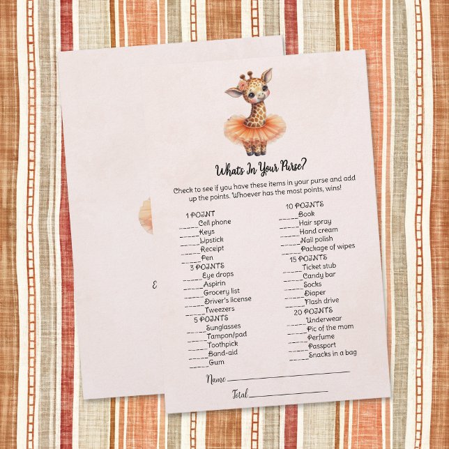 Giraffe What's In Your Purse Baby Shower Game Card Brevpapper (Skapare uppladdad)
