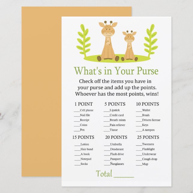 Giraffe What's in your purse match babydusch (Fram/baksida)