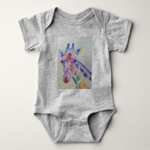 Giraffe Whimsical Watercolor Grått Spädbarn Bodyko T Shirt