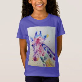 Giraffe Whimsical Watercolor Lila Girls T Shirt