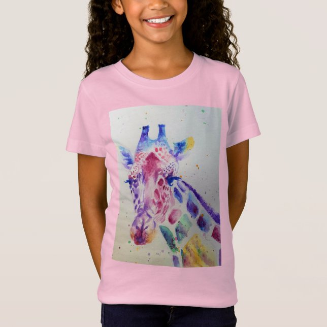 Giraffe Whimsical Watercolor rosa Girls T Shirt (Framsida)