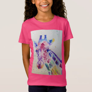 Giraffe Whimsical Watercolor Rosa Girls T Shirt