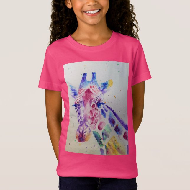 Giraffe Whimsical Watercolor Rosa Girls T Shirt (Framsida)