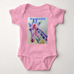 Giraffe Whimsical Watercolor Rosa Spädbarn Bodykos T Shirt