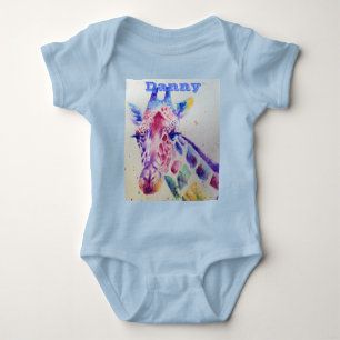 Giraffe Whimsique Watercolor Blue Spädbarn T Shirt
