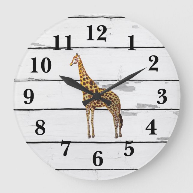 Giraffe Wildlife Decor Rustic Shiplap Stor Klocka (Framsida)