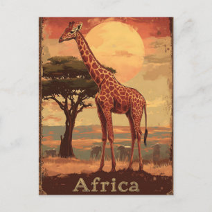 Giraffe with African Sunset-Vintage resor Poster Helg Vykort