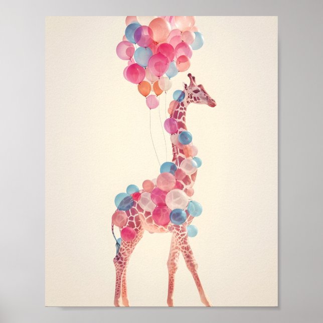 Giraffe with Balloons 🎈 Poster (Framsidan)