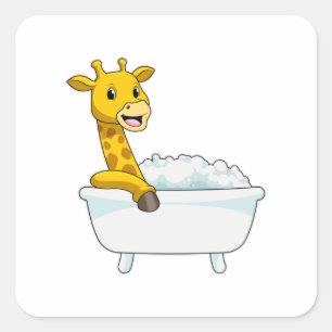 Giraffe with Bathtub with Foam Fyrkantigt Klistermärke