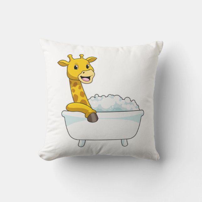 Giraffe with Bathtub with Foam Kudde (Framsida)