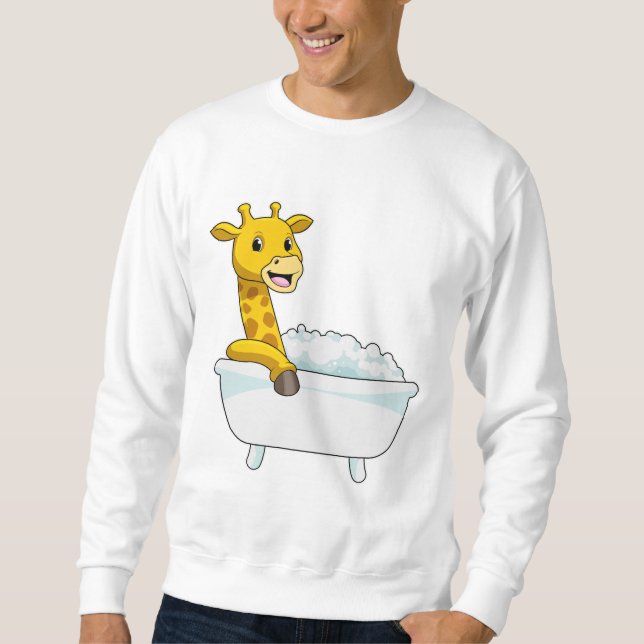 Giraffe with Bathtub with Foam Lång Ärmad Tröja (Framsida)