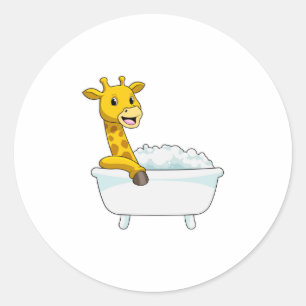 Giraffe with Bathtub with Foam Runt Klistermärke