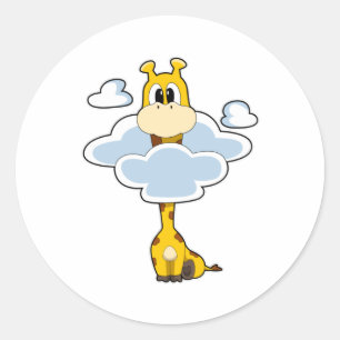 Giraffe with Clouds Runt Klistermärke