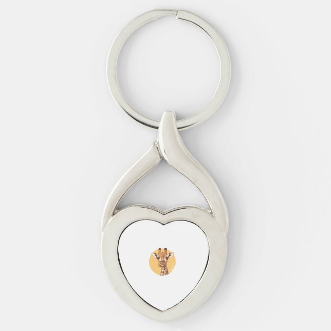 Giraffe with Cookie Mouth Funny Twisted Heart Silverfärgad Nyckelring (Framsidan)