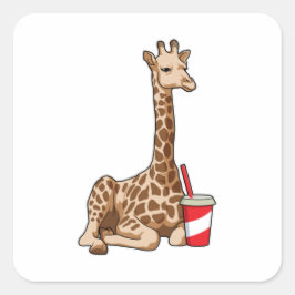 Giraffe with Drink Fyrkantigt Klistermärke