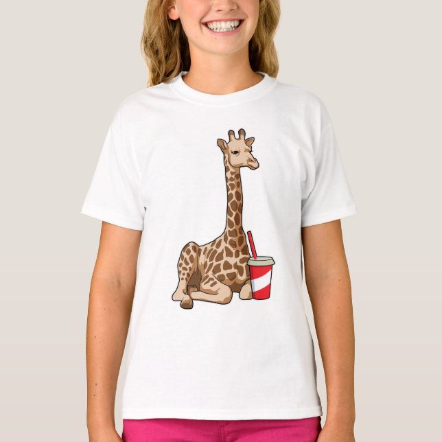 Giraffe with Drink T Shirt (Framsida)