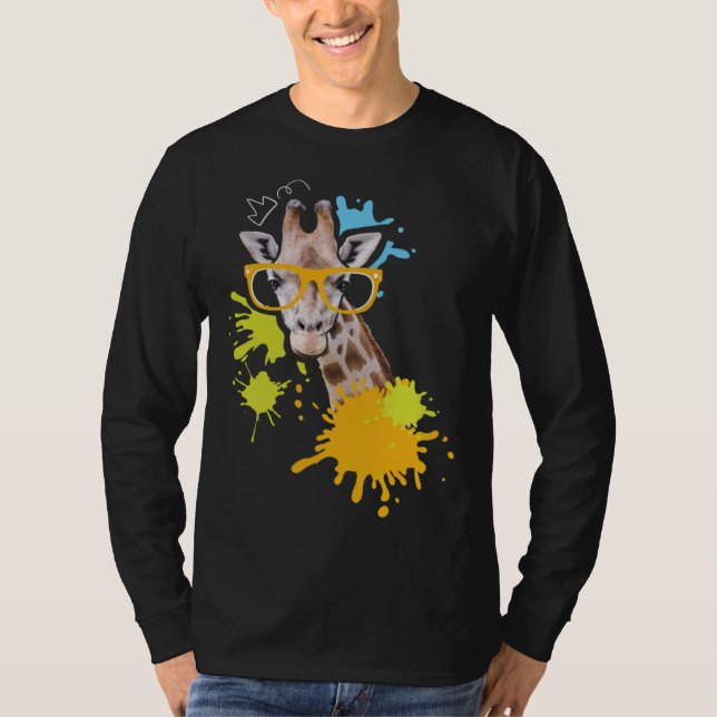 Giraffe with Glasses I Animal  I Giraffes T Shirt (Framsida)